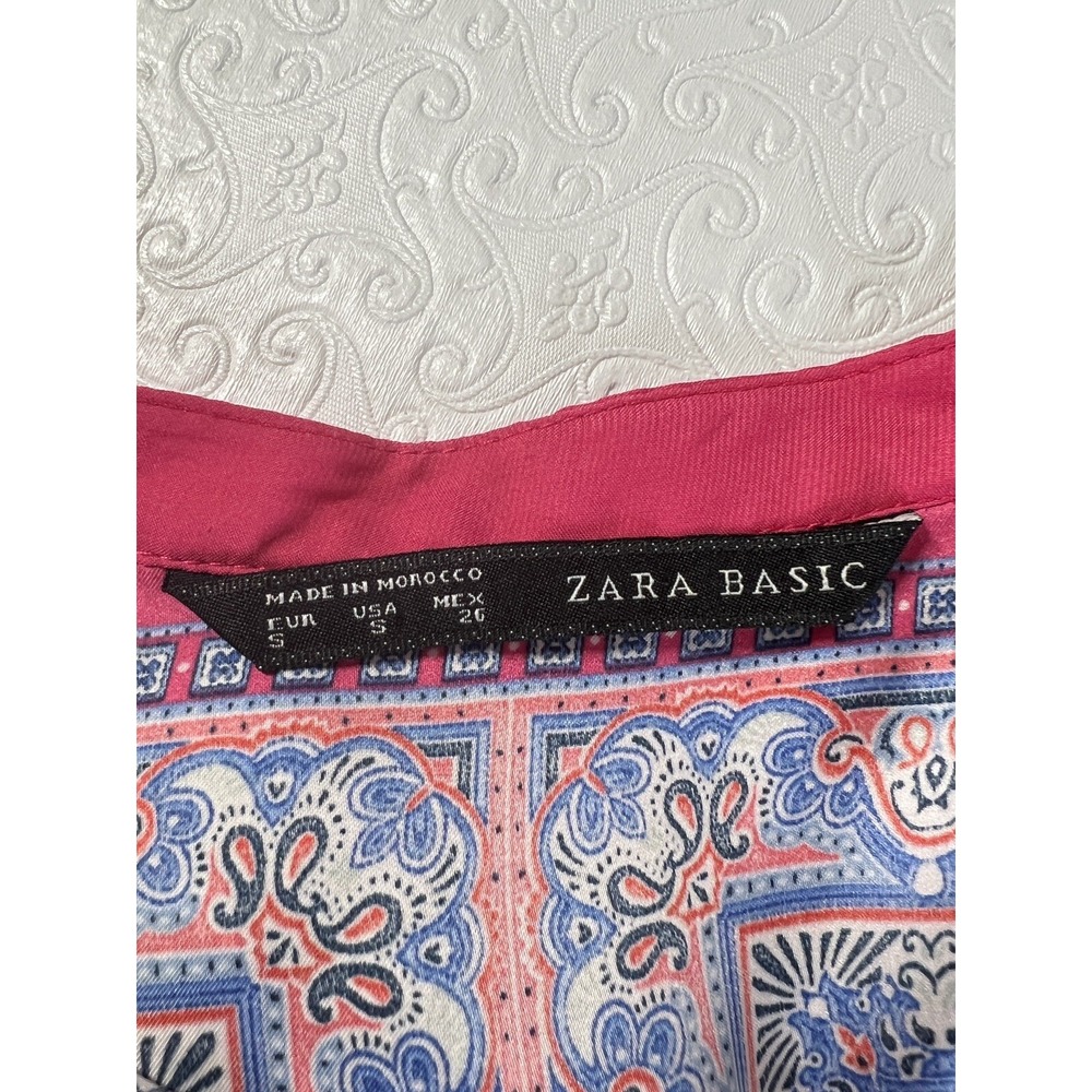 Zara Basic Blouse Tunic Top Pink Blue Batik Oversized Boxy Polyester Size S - Picture 6 of 11